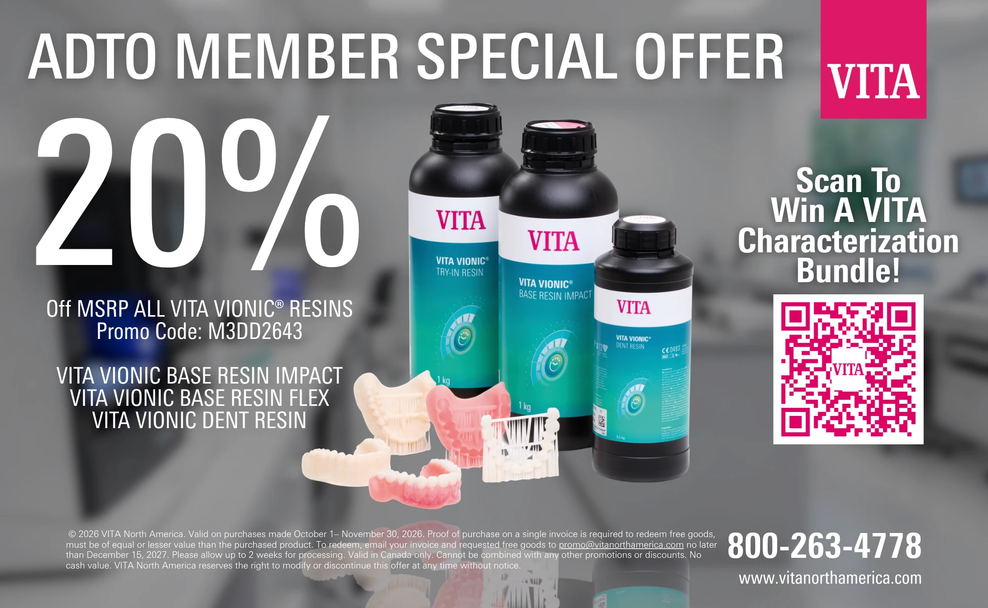 ADTO Member Special Offer: 20% off all VITA VIONIC resins, promo code M3DD2643